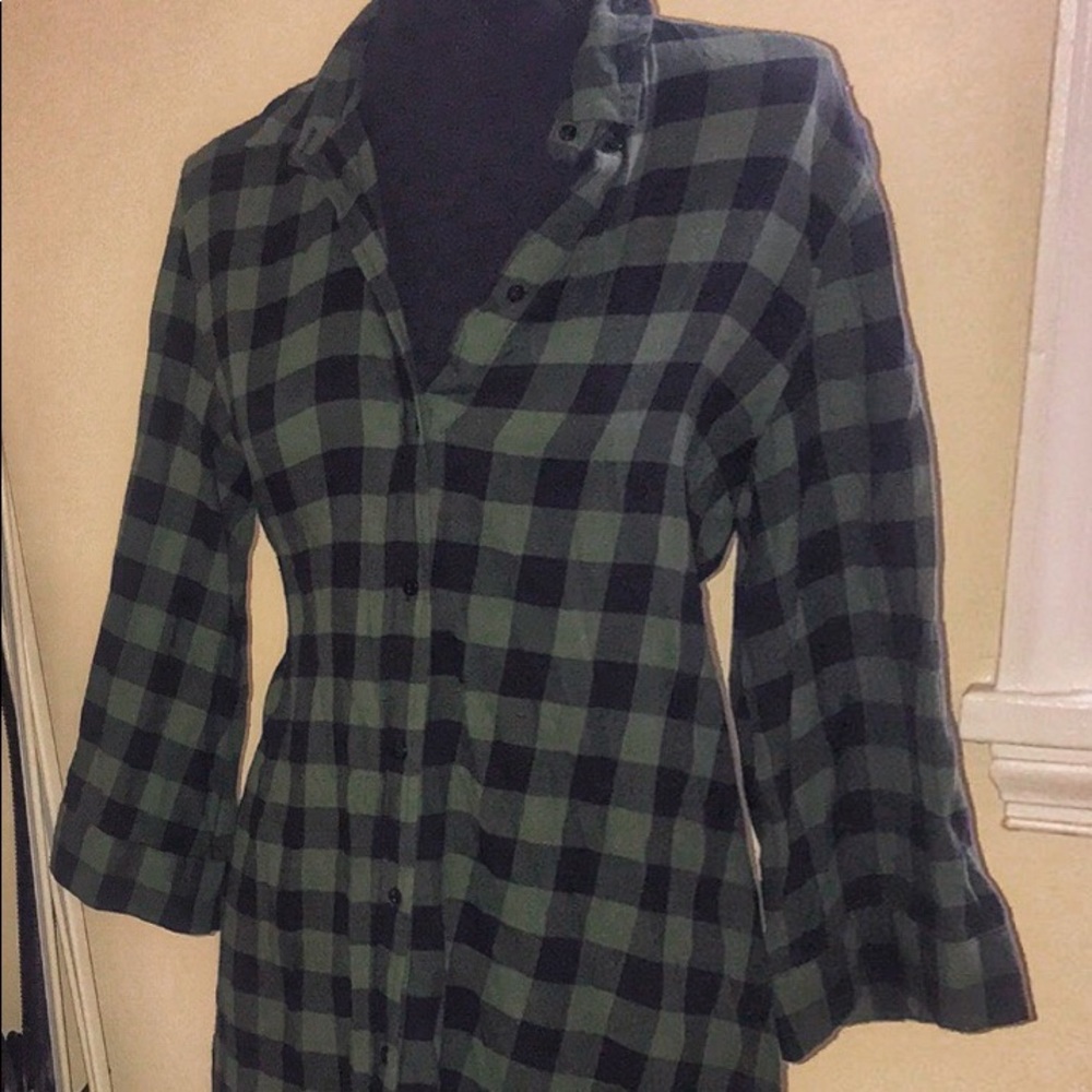 H&M green flannel shirt dress